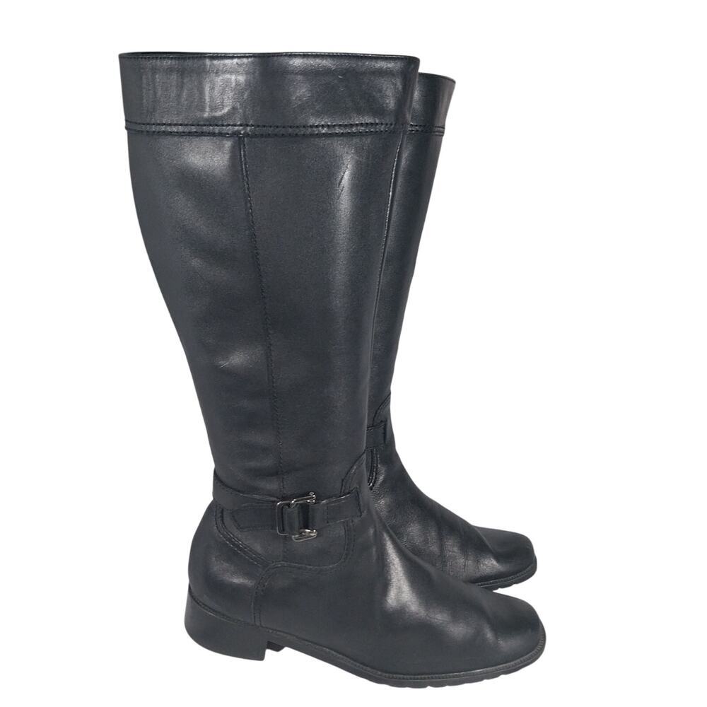 WHAT'S WHAT! BLACK GENUINE LEATHER ANKLE STRAP & BUCKLE WESTERN CUT BOOTS! SZ 8M